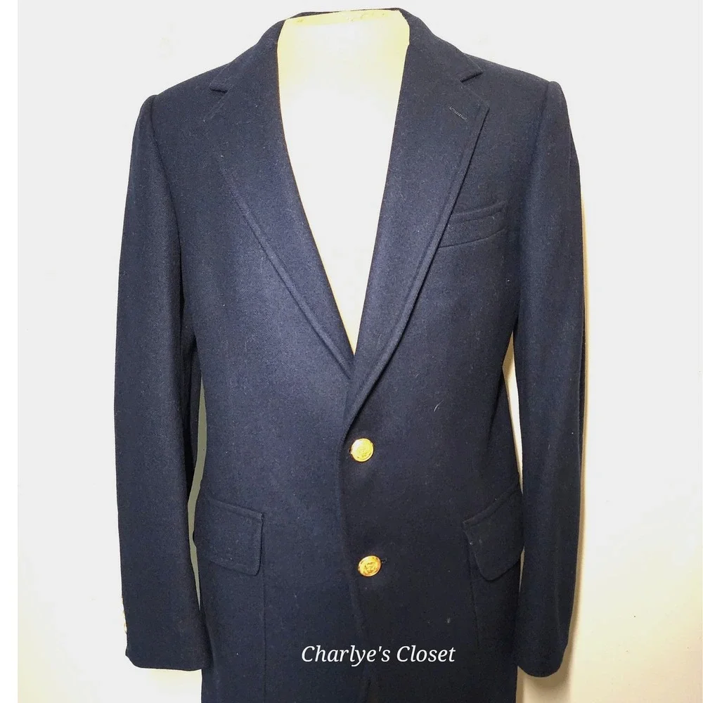 Vtg Marshall Fields & Co Chicago Stanley Blacker Heritage Navy Wool Blazer 38R